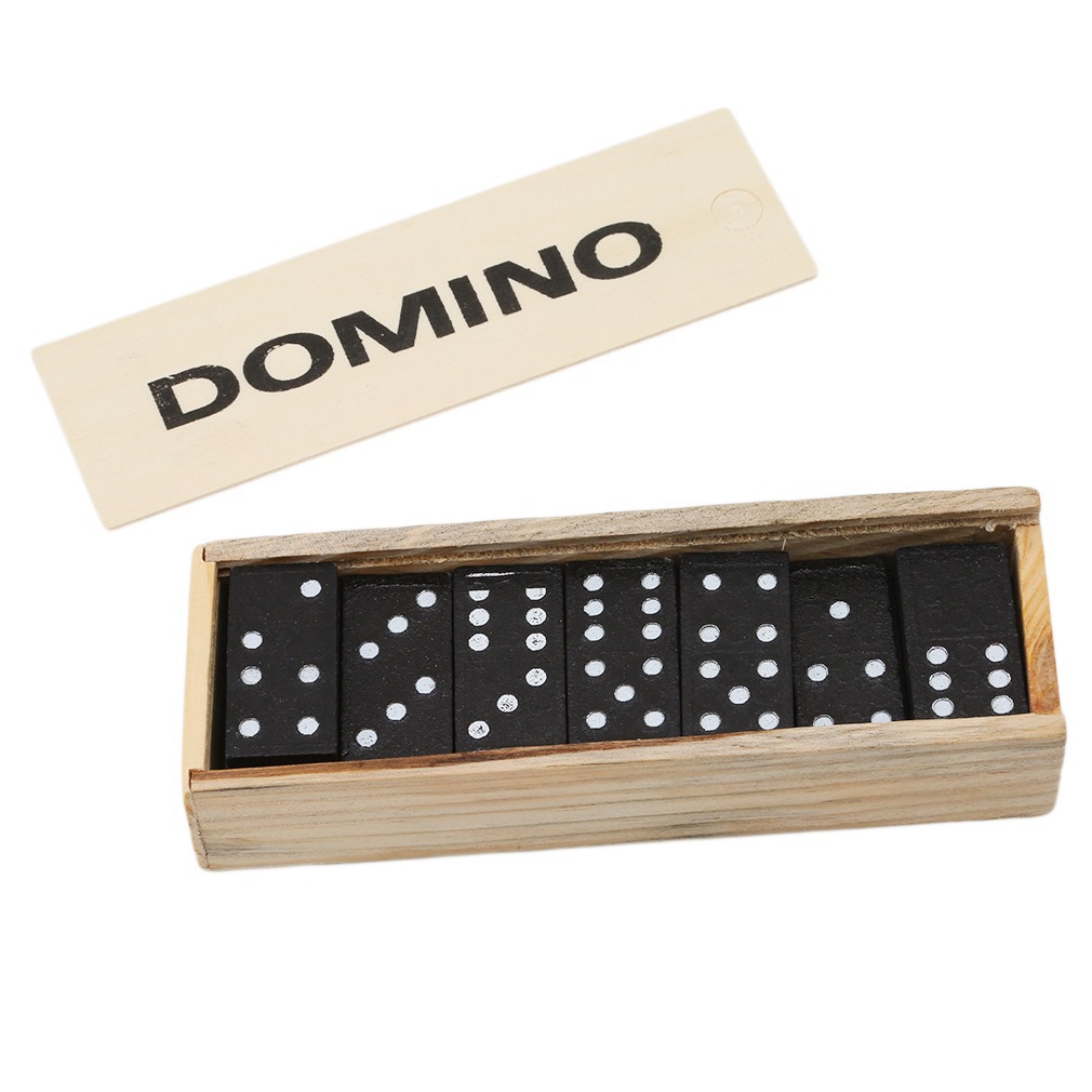 Board Game Monopoli - 28-teilige schwarze Dominosteine, Holzkiste mit schwarzen