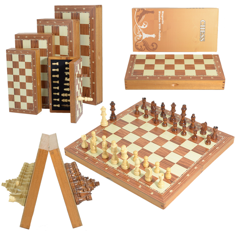 Board Game Yearbook - Magnetisches klappbares Schachspiel aus Holz, gefilztes