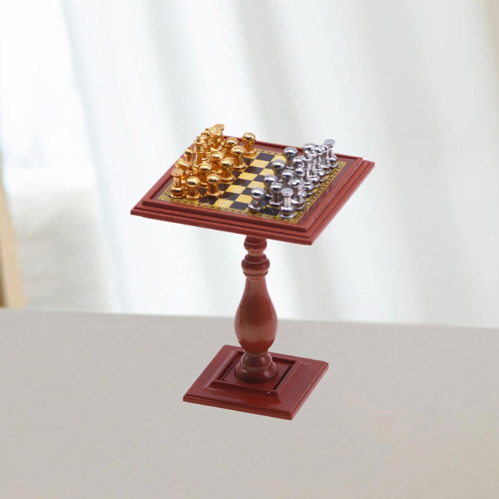 Chess Set Wooden - Miniatur-Schachspiel aus Holz für Puppenhäuser, Internationales