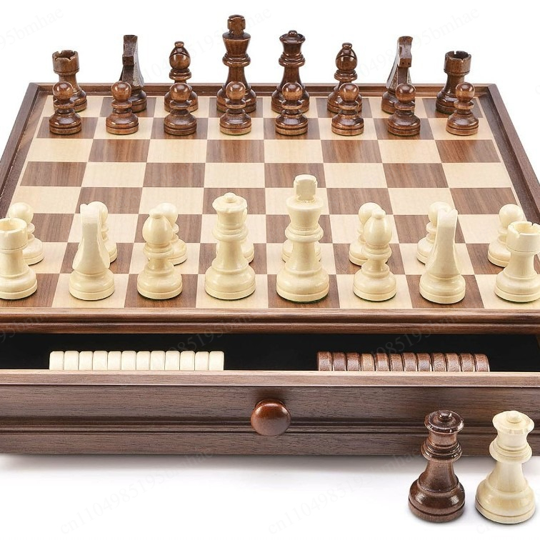 Schach- und Dame-Spielset aus  – Chess Set Wooden Bewertung und Preis